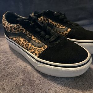 Vans Black and Leopard Print Sneakers